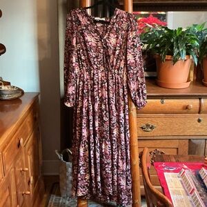 DEX (Dillards) NWOT Long Sleeve Floral Maxi Dress in Pink and Black